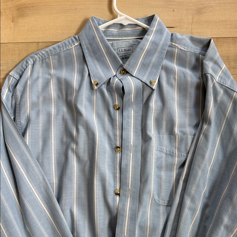 L.L. Bean Men's Shirt in Light Blue and White Stripes